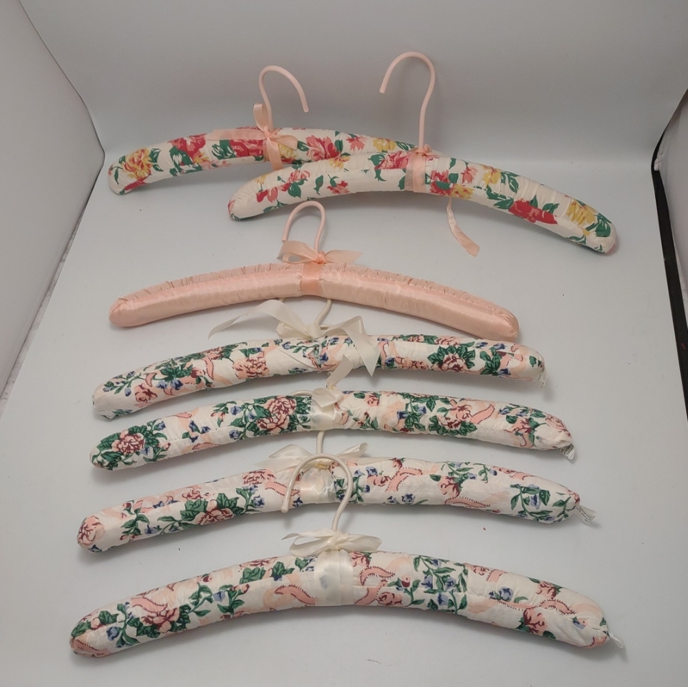 Vtg 7 Satin Fabric Cushion Covered Padded Lingerie Shirt Dress Clothes Hangers